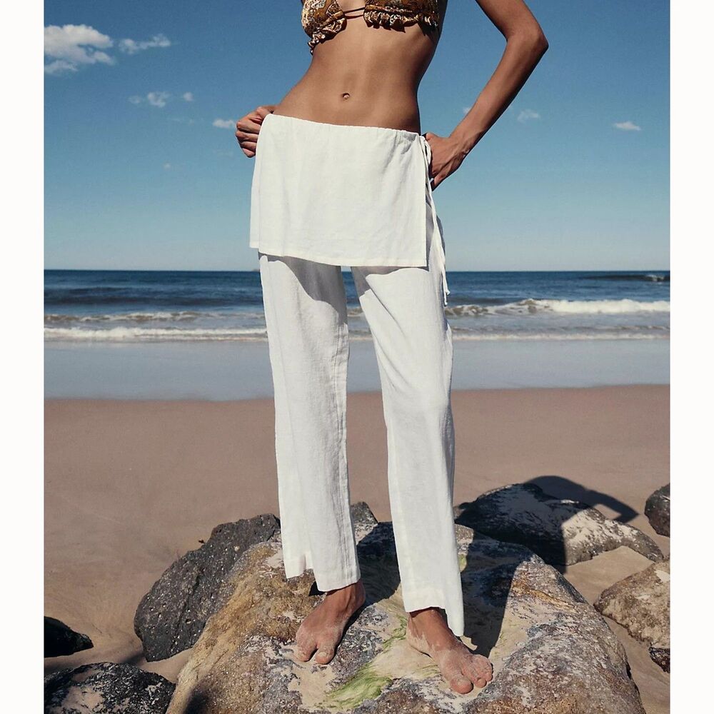 Free People Free Est Aqualuna Linen Skant Low-Rise Pull-On Soild Ivory XL 291384